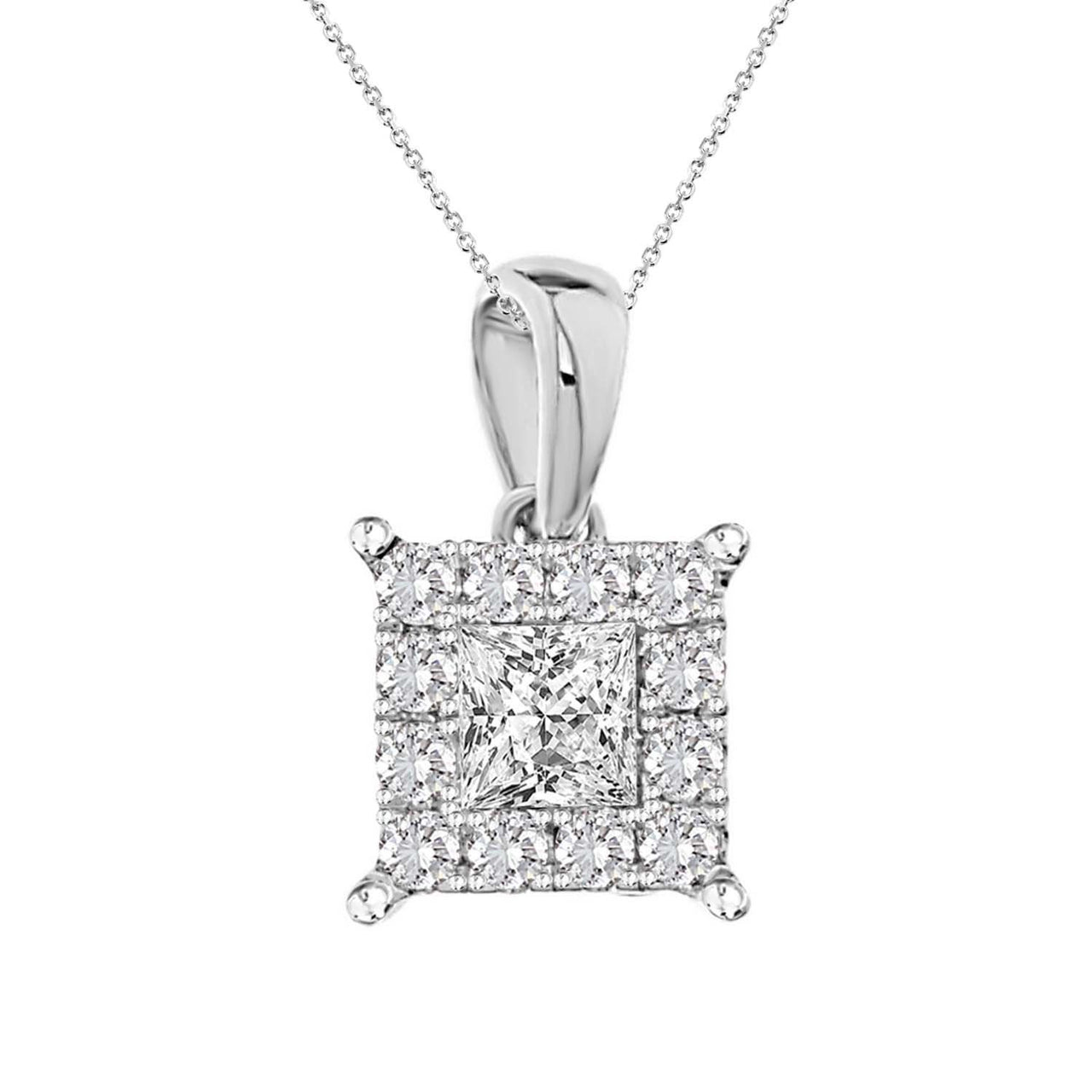 LADIES PENDANT 1/3 CT PRINCESS/ROUND DIAMOND 14K WHITE GOLD