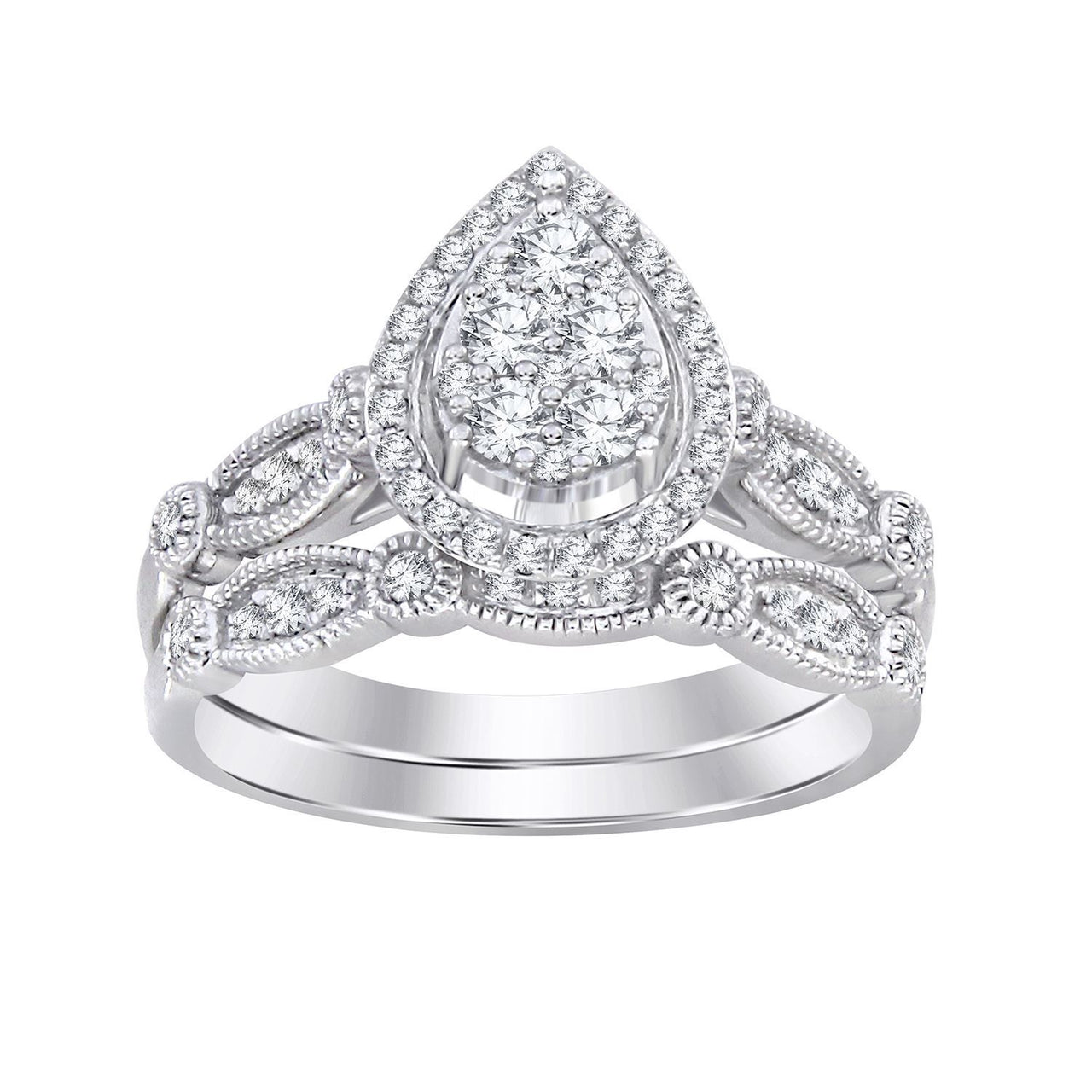 LADIES BRIDAL RING SET 1/2 CT ROUND DIAMOND 14K WHITE GOLD