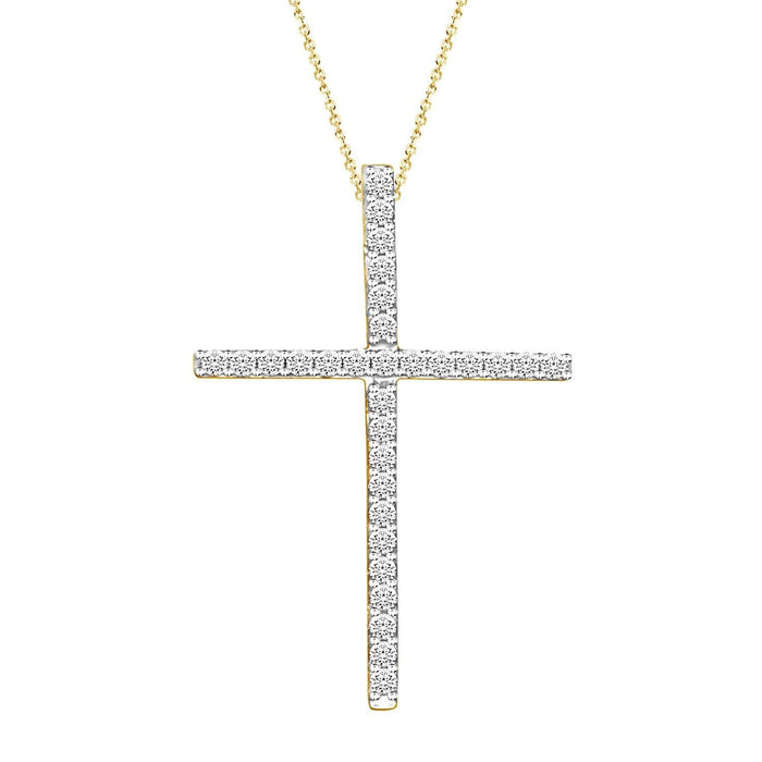 LADIES CROSS PENDANT 1/10 CT ROUND DIAMOND 10K YELLOW GOLD