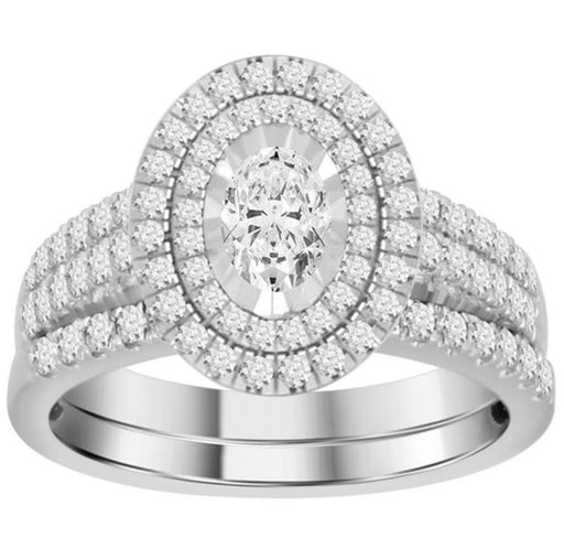 LADIES BRIDAL RING SET 1/2 CT ROUND DIAMOND 14K WHITE GOLD