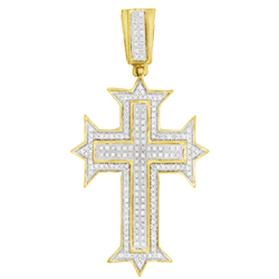 MEN'S CROSS 5/8 CT ROUND DIAMOND 10K YELLOW GOLD