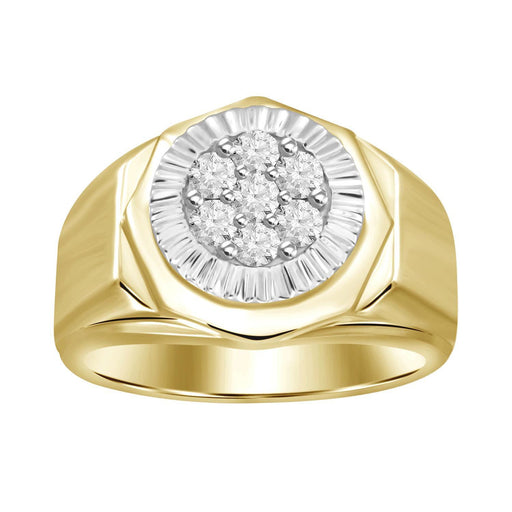 MENS RING 1/4 CT ROUND DIAMOND 10K TT WHITE & YELLOW GOLD