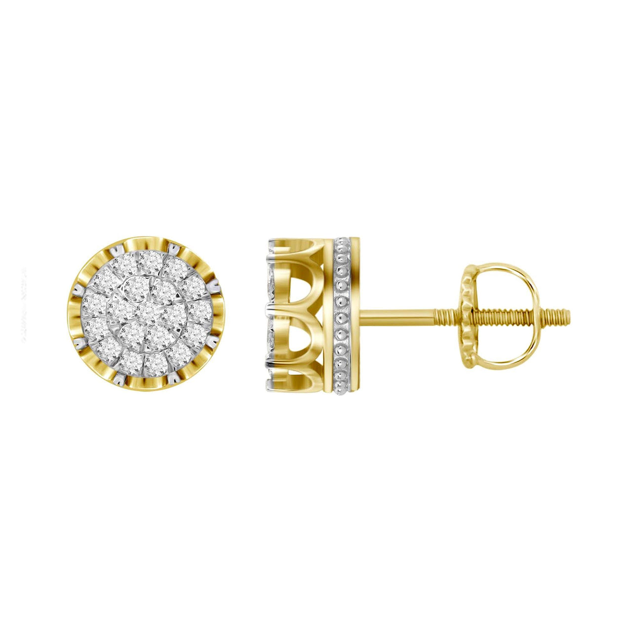 MEN'S EARRINGS 3/4 CT ROUND DIAMOND 10K YELLOW GOLD
