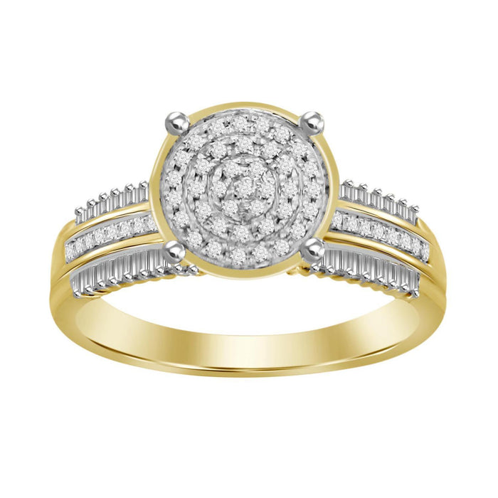 LADIES RING 3/8 CT ROUND/BAGUETTE DIAMOND 10K YELLOW GOLD