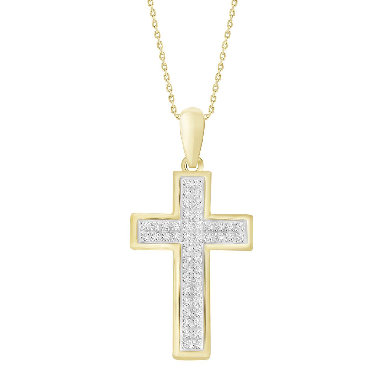 MEN'S CROSS 1/10 CT ROUND DIAMOND 10K YELLOW GOLD