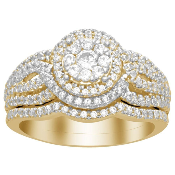 LADIES BRIDAL RING SET 1 CT ROUND DIAMOND 14K YELLOW GOLD