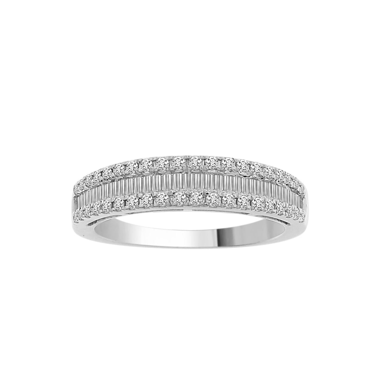 LADIES BAND 1/2 CT ROUND/BAGUETTE DIAMOND 10K WHITE GOLD