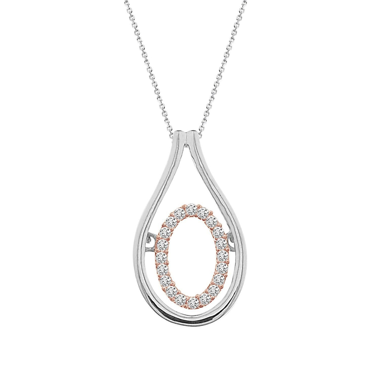 LADIES PENDANT WITH CHAIN 1/10 CT ROUND DIAMOND SILVER 10K ROSE PLATED