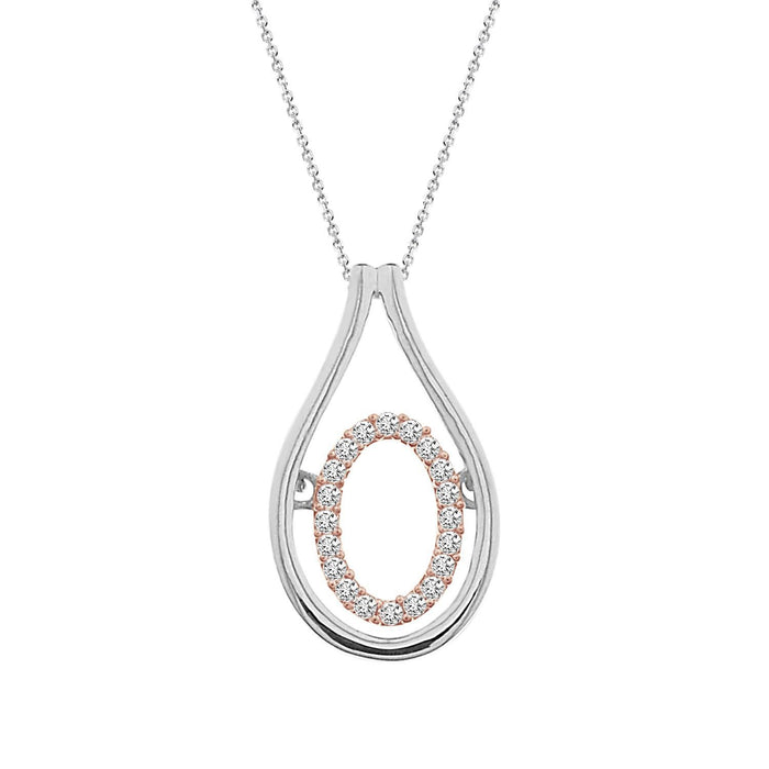 LADIES PENDANT WITH CHAIN 1/10 CT ROUND DIAMOND SILVER 10K ROSE PLATED