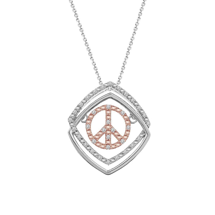 LADIES PENDANT WITH CHAIN 1/10 CT ROUND DIAMOND SILVER 10K ROSE PLATED