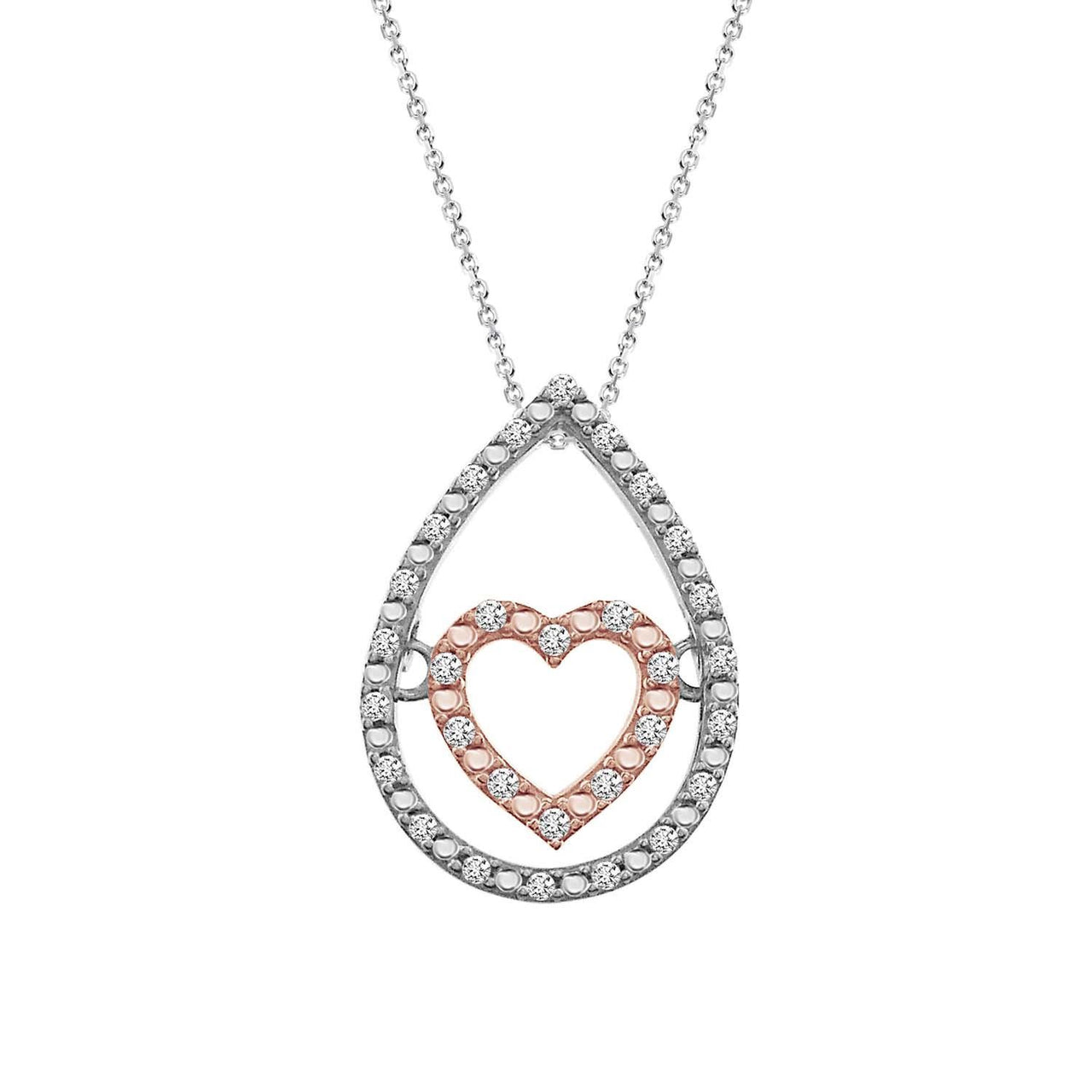 LADIES PENDANT WITH CHAIN 1/10 CT ROUND DIAMOND SILVER 10K ROSE PLATED