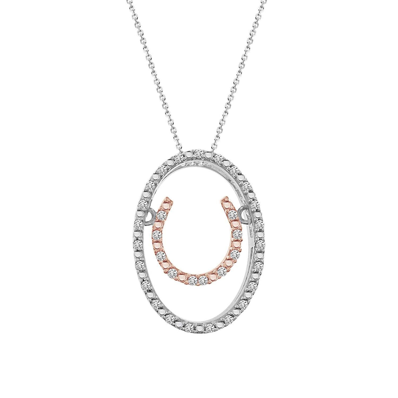 LADIES PENDANT WITH CHAIN 1/10 CT ROUND DIAMOND SILVER 10K ROSE PLATED