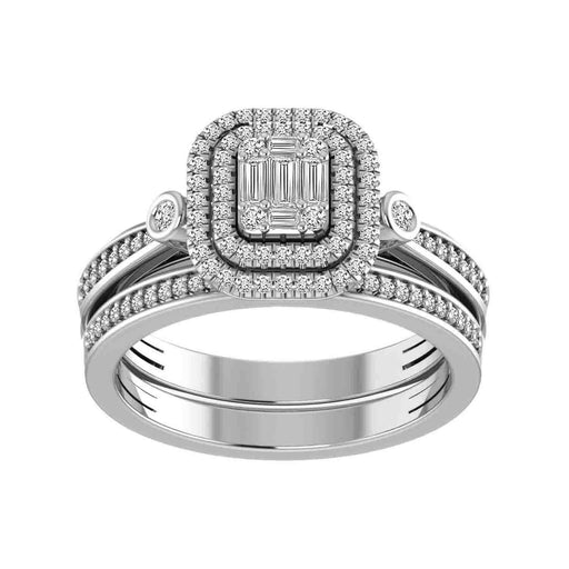 LADIES BRIDAL RING SET 1/2 CT ROUND/BAGUETTE DIAMOND 14K WHITE GOLD