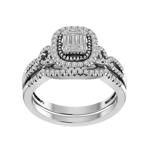 LADIES BRIDAL RING SET 1/2 CT ROUND/BAGUETTE DIAMOND 14K WHITE GOLD