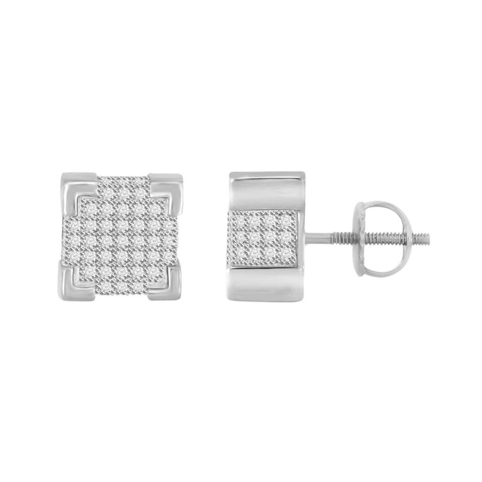 MEN'S EARRINGS 1/2 CT ROUND DIAMOND SILVER