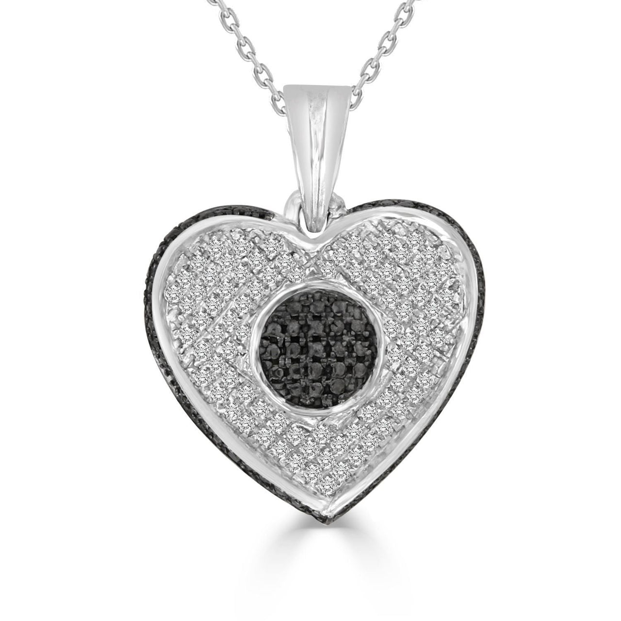 LADIES PENDANT 1/4 CT BLACK/WHITE ROUND DIAMOND SILVER