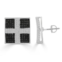 Thumbnail for MEN'S EARRINGS 1/2 CT BLACK/WHITE ROUND DIAMOND SILVER