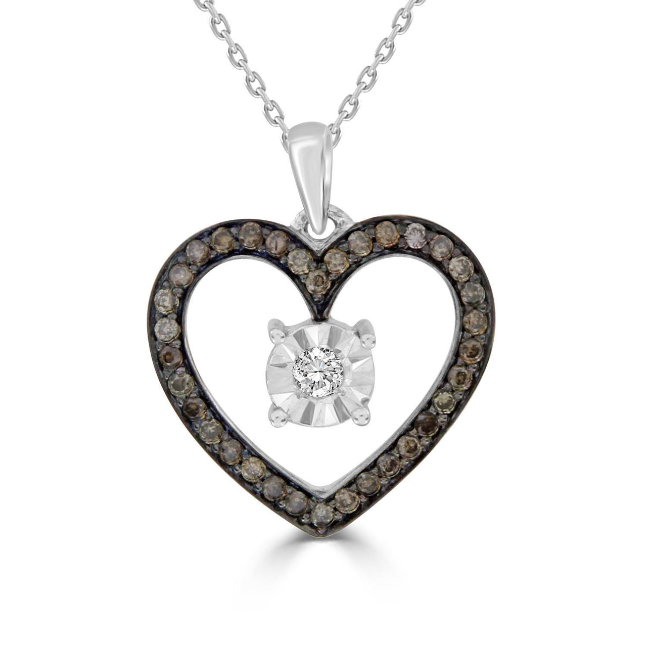 LADIES PENDANT 1/3 CT WHITE/CHOCOLATE ROUND DIAMOND SILVER