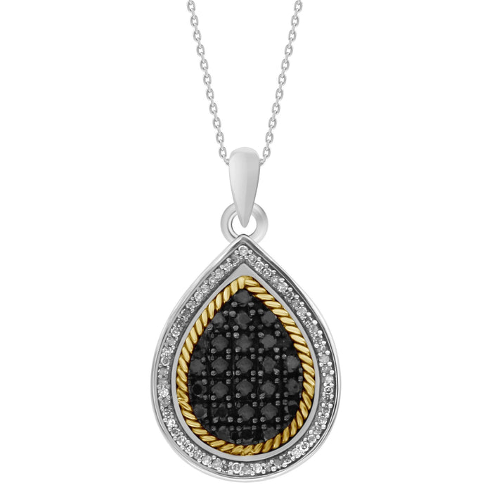 LADIES PENDANT 1/3 CT WHITE/BLACK ROUND DIAMOND SILVER