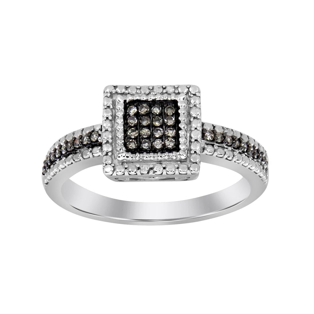 LADIES RING 1/6 CT WHITE/CHOCOLATE ROUND DIAMOND SILVER