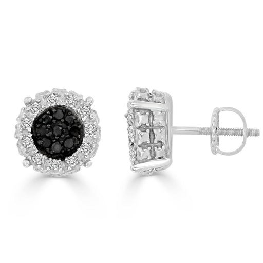 LADIES EARRINGS 1/6 CT WHITE/BLACK ROUND DIAMOND SILVER