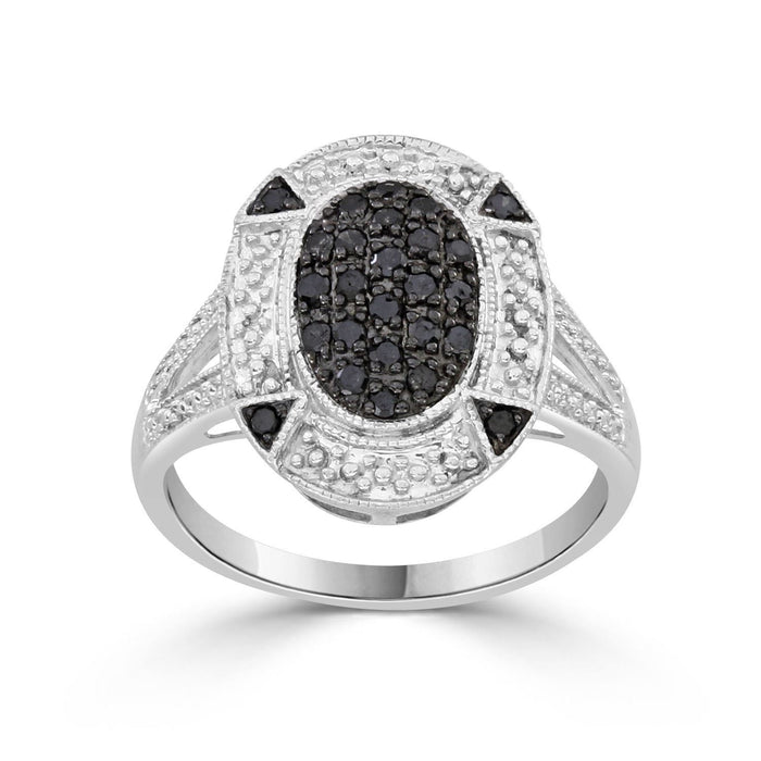 LADIES RING 1/3 CT WHITE/BLACK ROUND DIAMOND SILVER