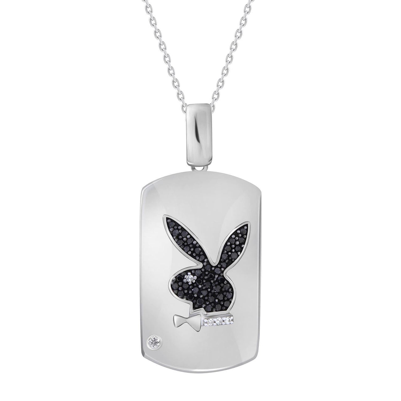 LADIES PENDANT 1/4 CT BLACK ROUND DIAMOND SILVER