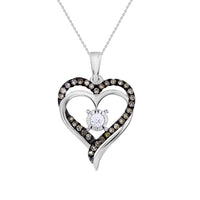 Thumbnail for LADIES HEART PENDANT 1/4 CT WHITE/CHOCOLATE ROUND DIAMOND SILVER