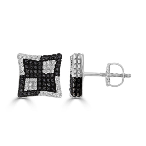 LADIES EARRINGS 1 1/5 CT WHITE/BLACK ROUND DIAMOND SILVER