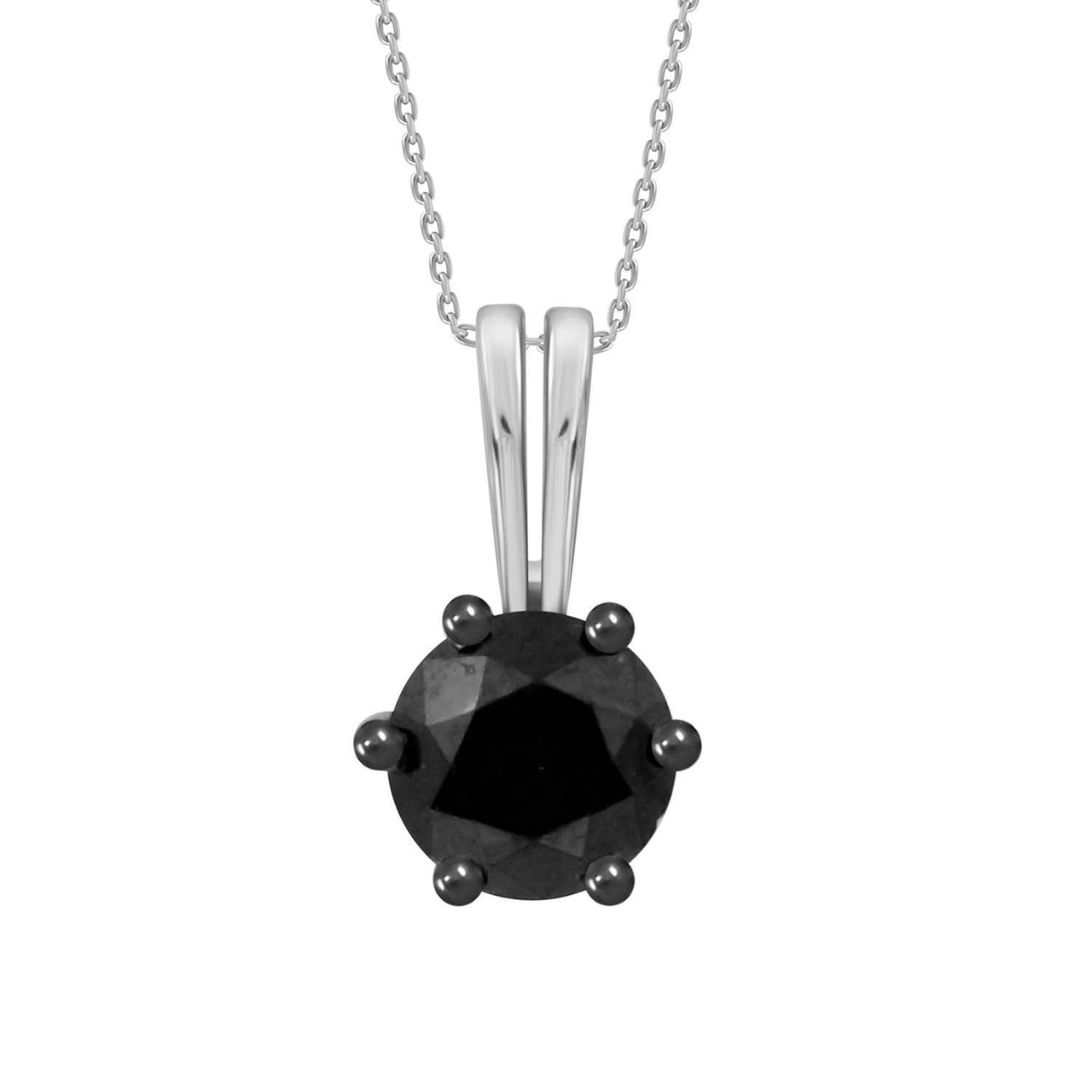 LADIES SOLITAIR PENDANT 1 1/2 CT BLACK ROUND DIAMOND SILVER