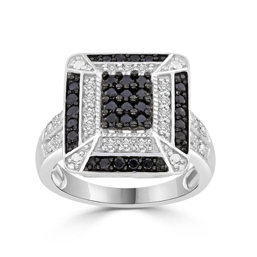 LADIES RING 7/8 CT WHITE/BLACK ROUND DIAMOND SILVER