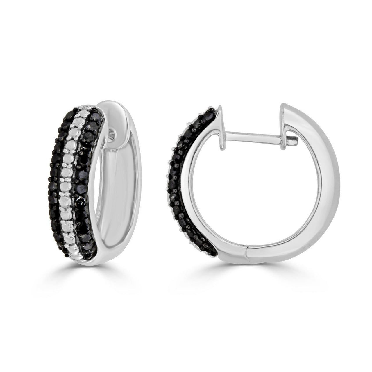 LADIES HOOP 1/3 CT WHITE/BLACK ROUND DIAMOND SILVER