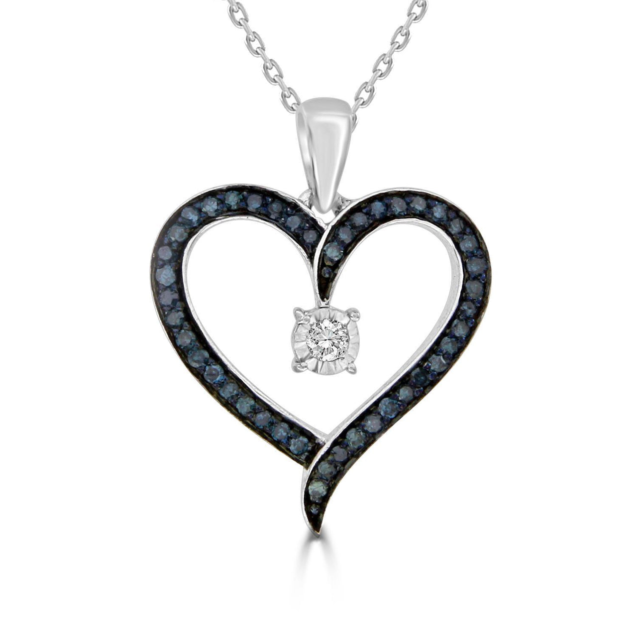 LADIES PENDANT 1/3 CT WHITE/BLUE ROUND DIAMOND SILVER