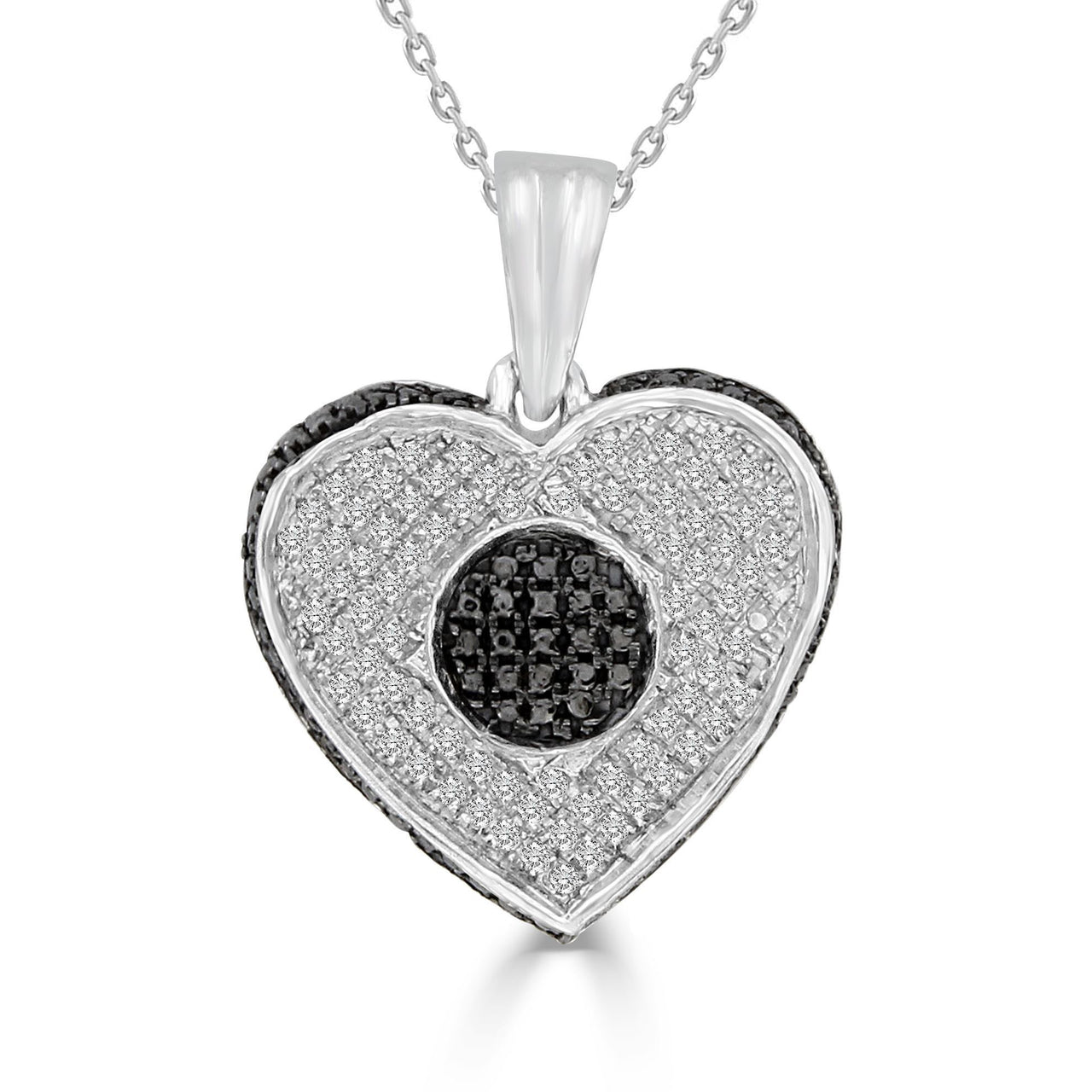 LADIES HEART PENDANT 1/4 CT WHITE/BLACK ROUND DIAMOND SILVER