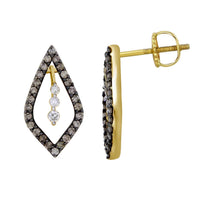 Thumbnail for LADIES EARRINGS 1/2 CT WHITE/CHOCOLATE ROUND DIAMOND 10K YELLOW GOLD