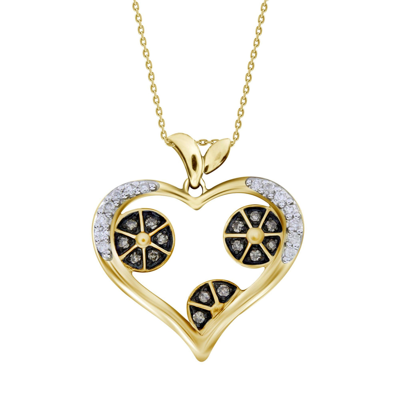 LADIES HEART PENDANT 1/4 CT WHITE/CHOCOLATE ROUND DIAMOND 10K YELLOW GOLD