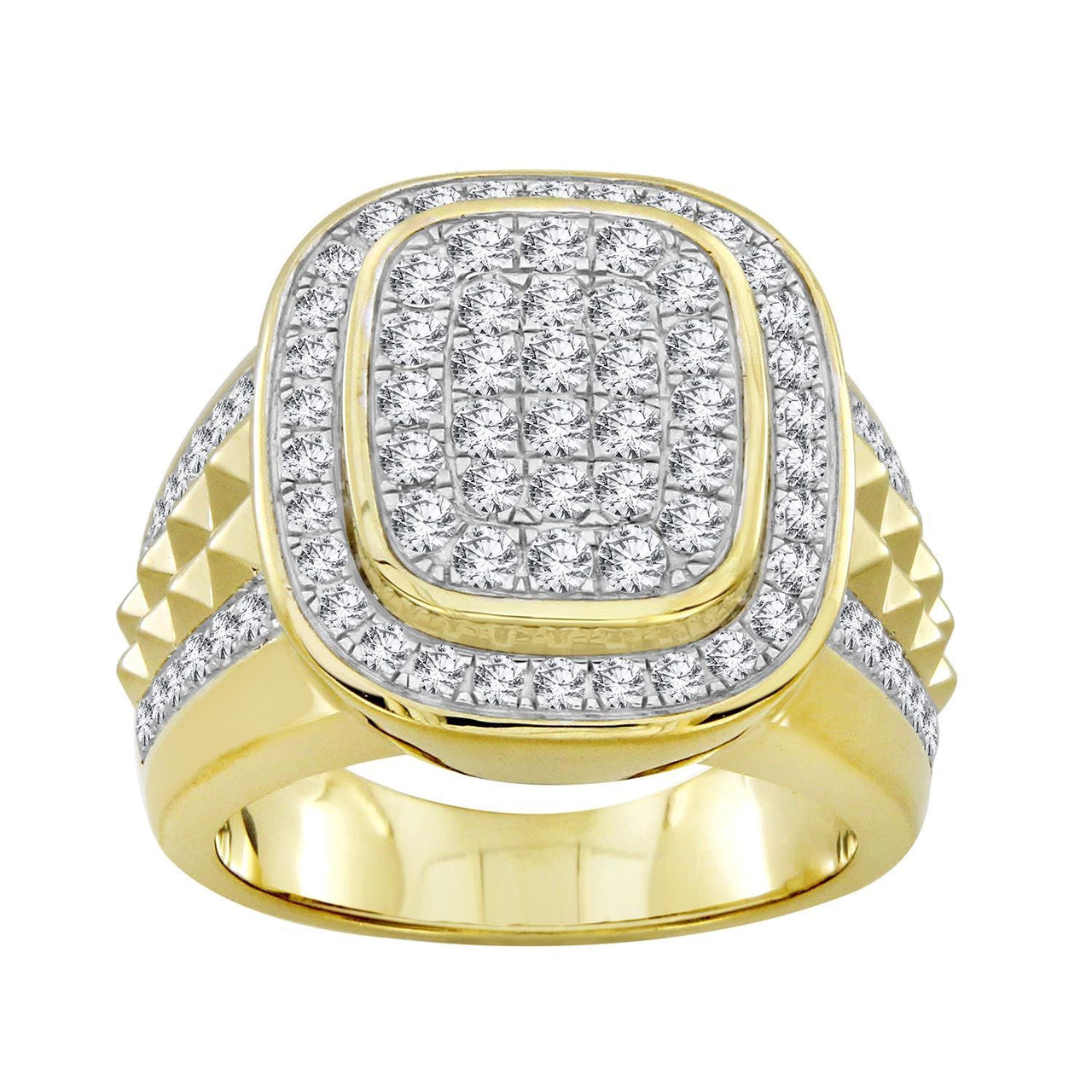 MEN'S RING 2 CT ROUND DIAMOND 14K YELLOW GOLD