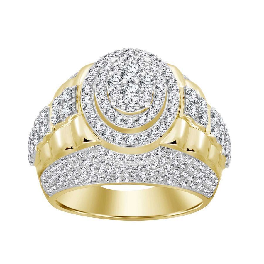 MEN'S RING 2 CT ROUND DIAMOND 10K YELLOW GOLD