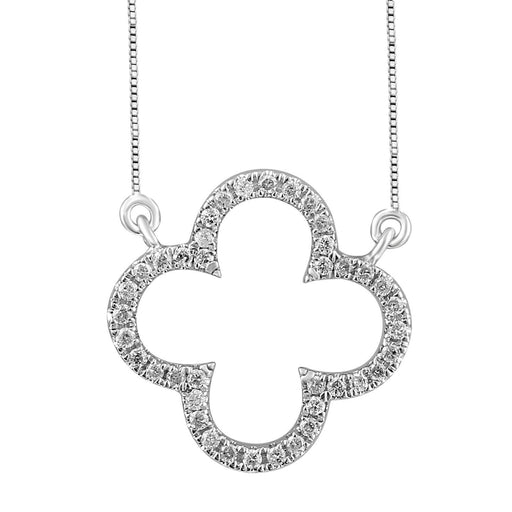LADIES NECKLACE WITH CHAIN 1/6 CT ROUND DIAMOND 10K WHITE GOLD