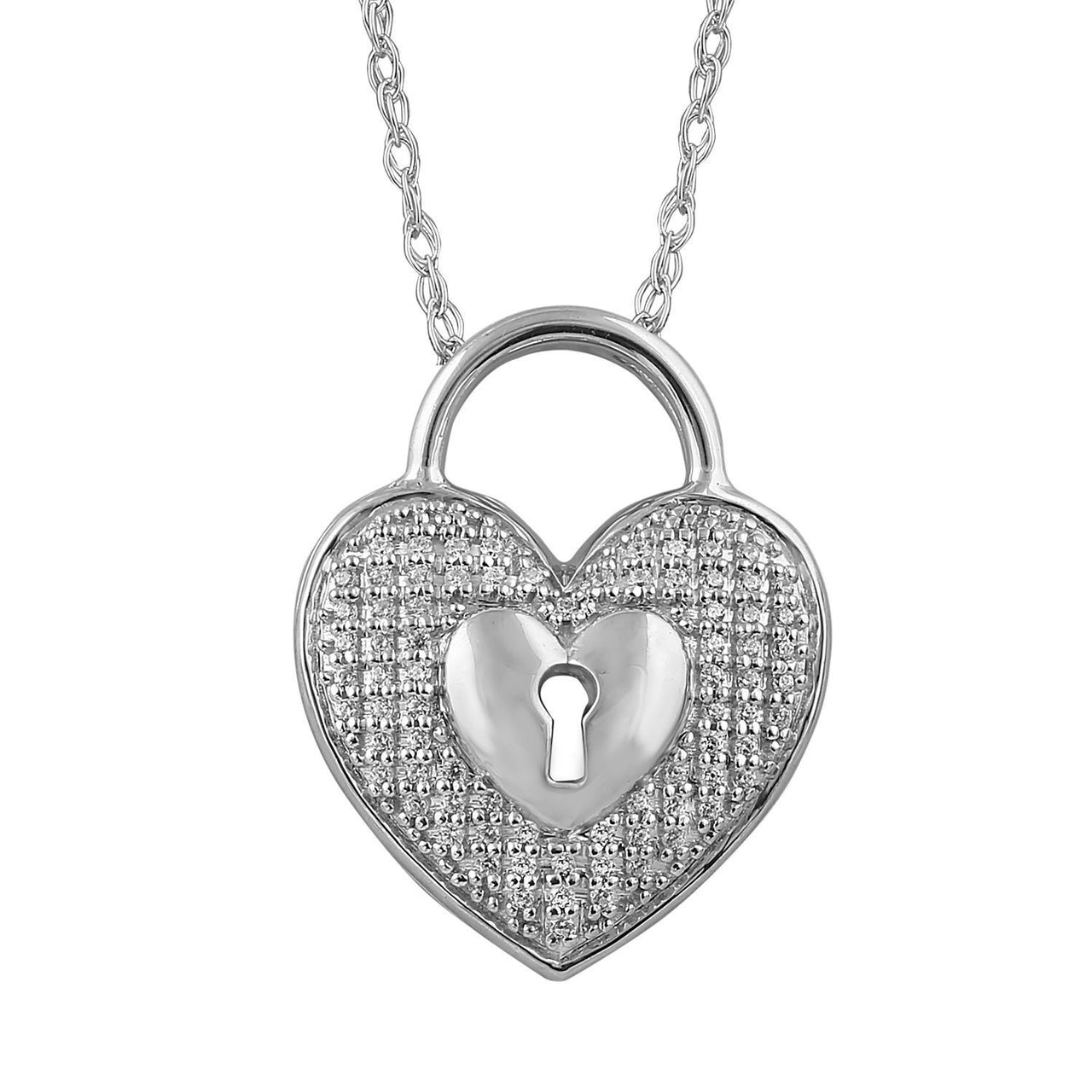 LADIES PENDANT 1/10 CT ROUND DIAMOND SILVER