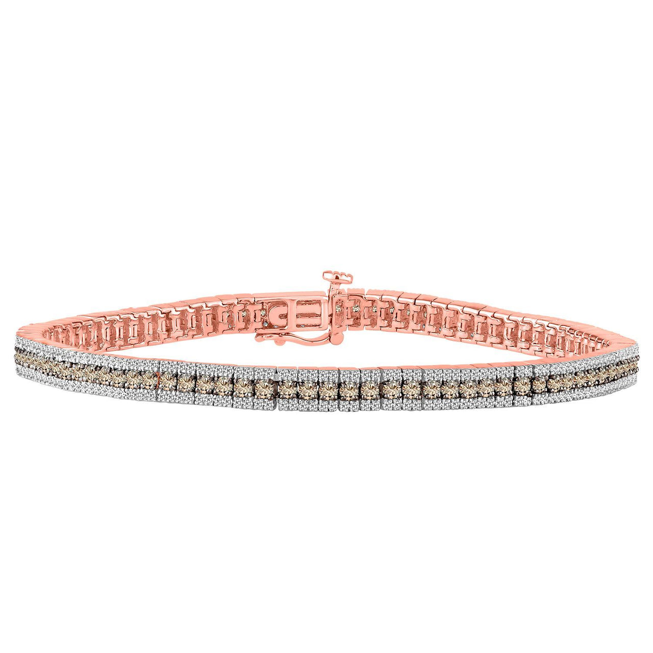 LADIES BRACELET 3 1/2 CT WHITE/CHOCOLATE ROUND DIAMOND 14K ROSE GOLD