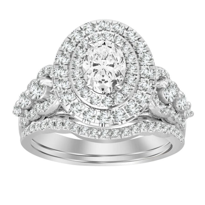 LADIES BRIDAL RING SET 1 1/2 CT ROUND DIAMOND 14K WHITE GOLD