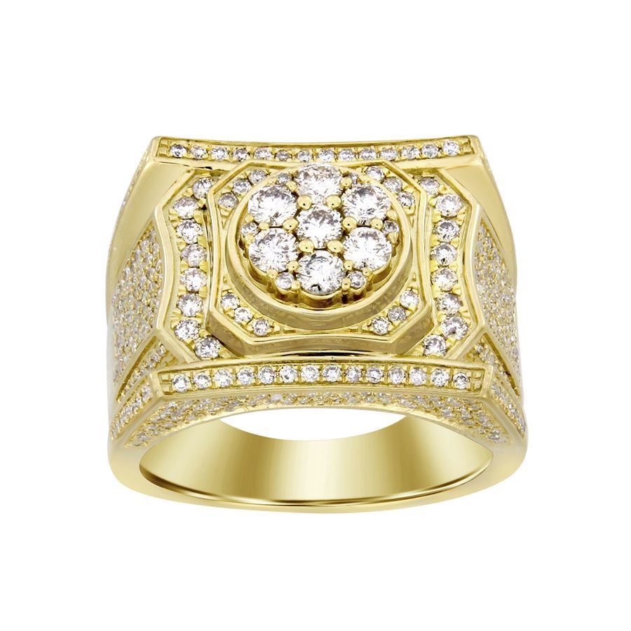 MEN'S RING 1 3/4 CT ROUND DIAMOND 10K YELLOW GOLD