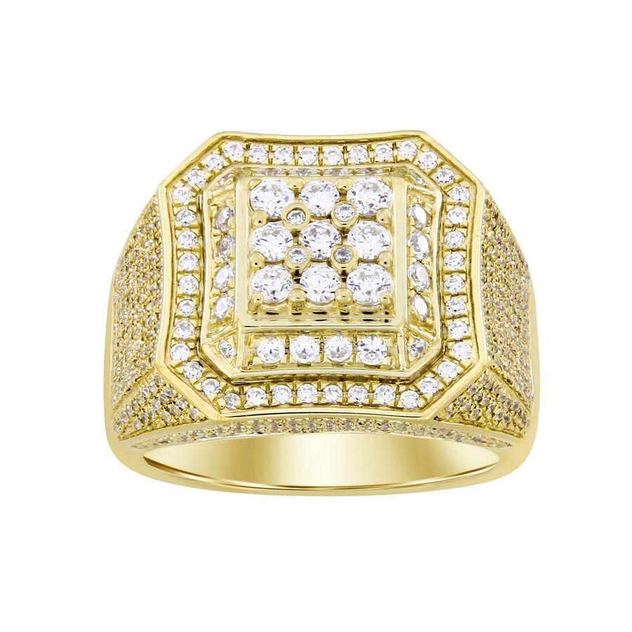 MEN'S RING 2 CT ROUND DIAMOND 10K YELLOW GOLD