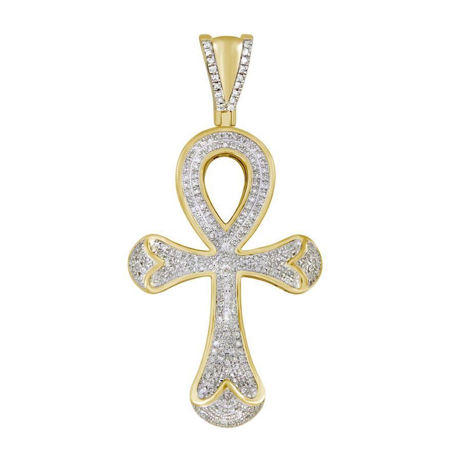 MEN'S CROSS 1/2 CT ROUND DIAMOND 14K YELLOW GOLD