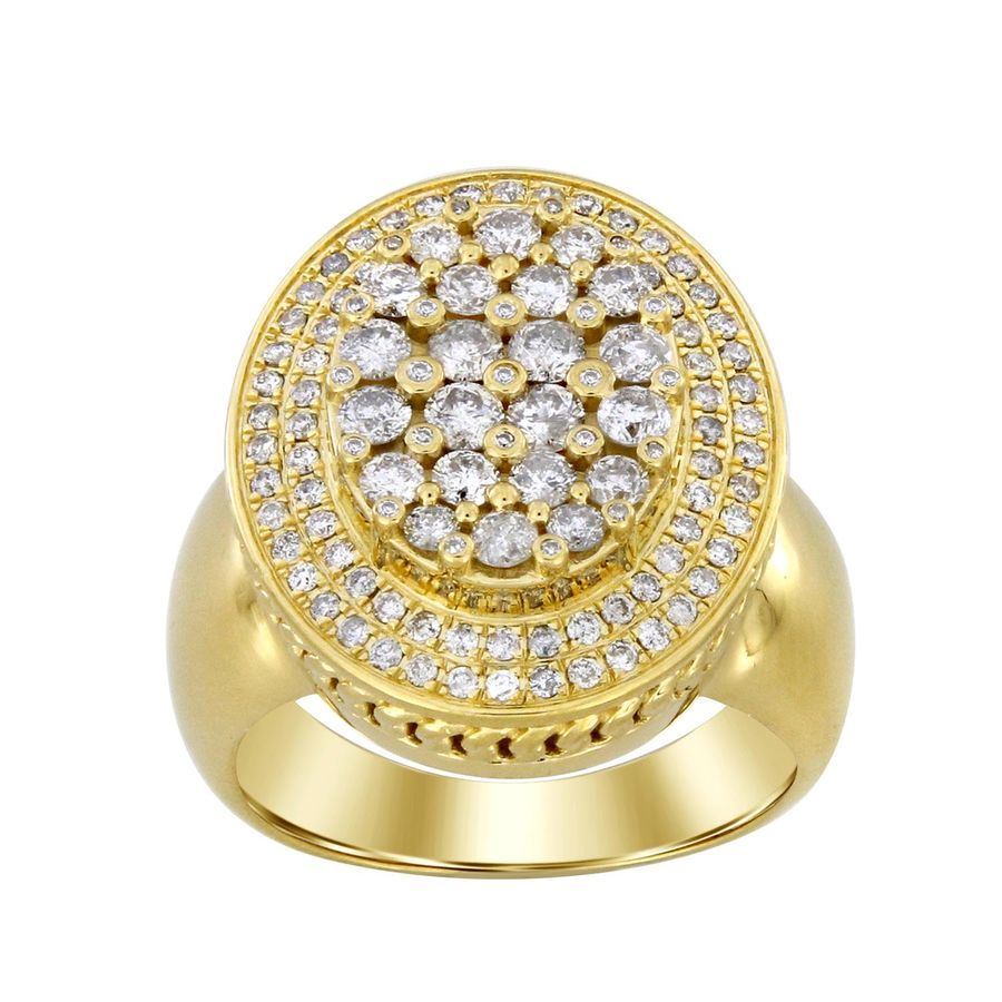 MEN'S RING 2 CT ROUND DIAMOND 14K YELLOW GOLD