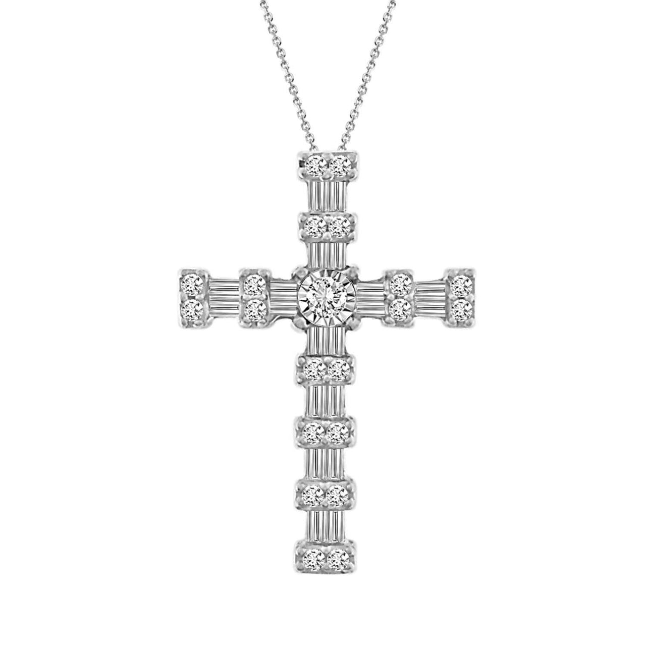 LADIES PENDANT 1/4 CT ROUND/BAGUETTE DIAMOND 10K WHITE GOLD
