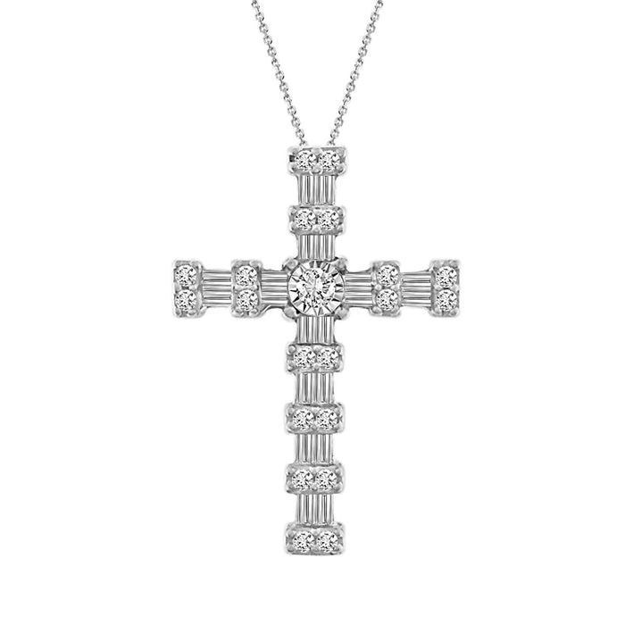 LADIES PENDANT 1/4 CT ROUND/BAGUETTE DIAMOND 10K WHITE GOLD