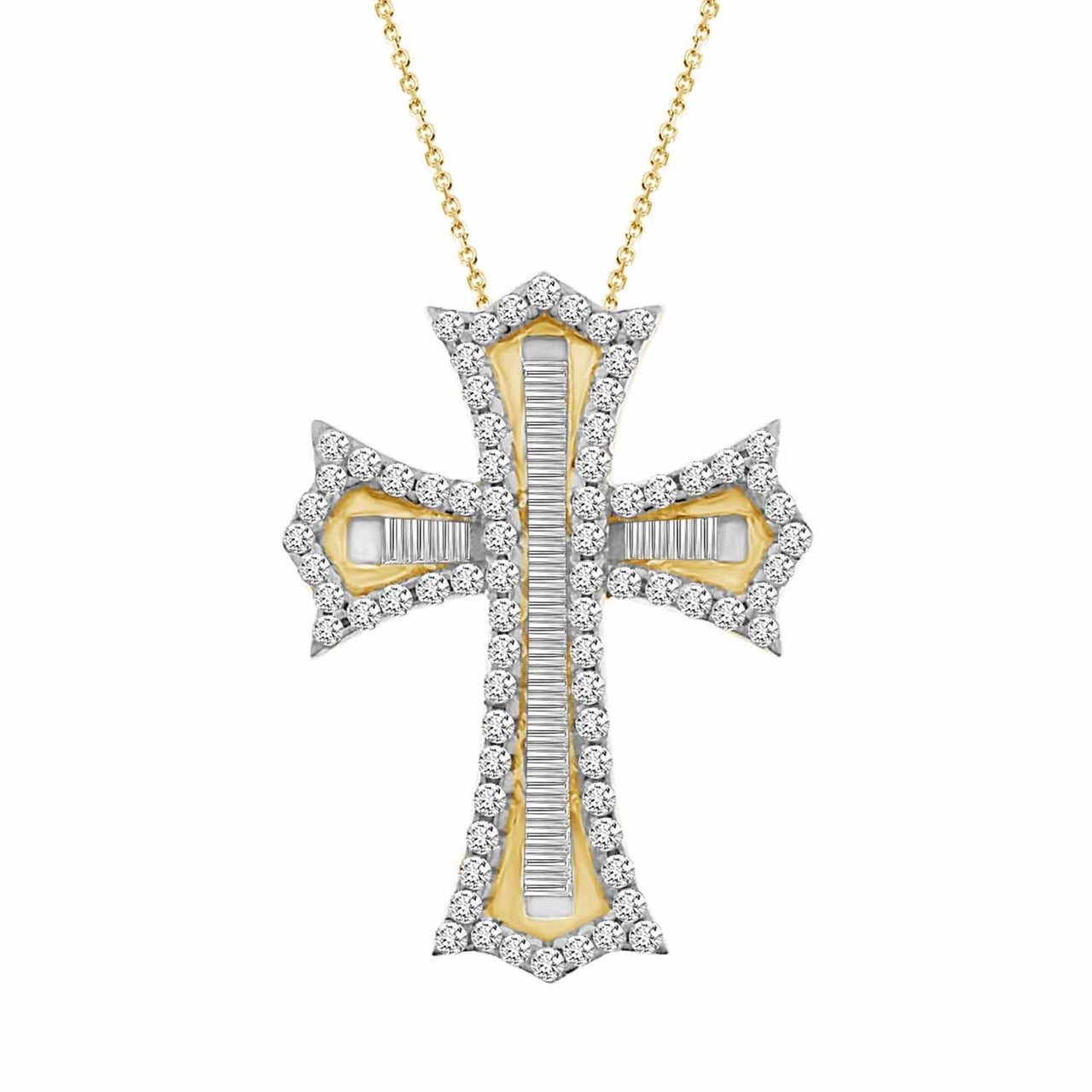 LADIES PENDANT 1 CT ROUND/BAGUETTE DIAMOND 10K YELLOW GOLD