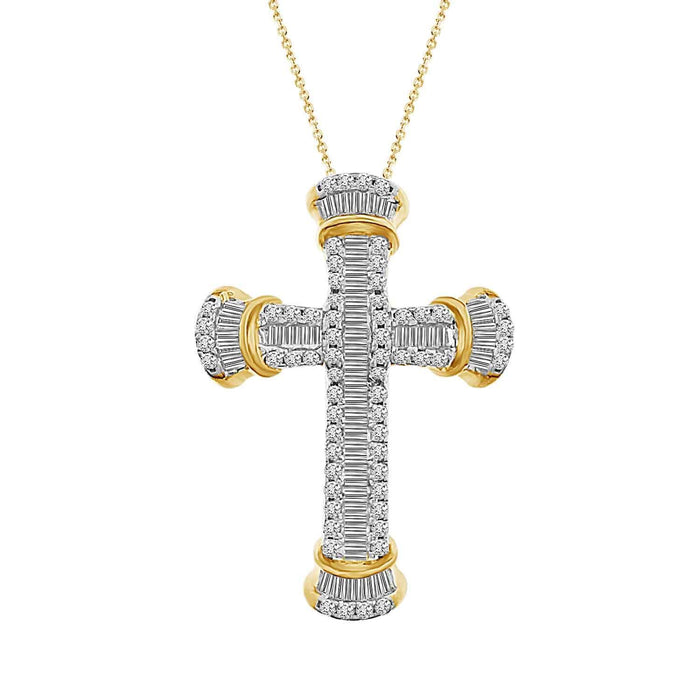 LADIES PENDANT 1/2 CT ROUND/BAGUETTE DIAMOND 10K YELLOW GOLD